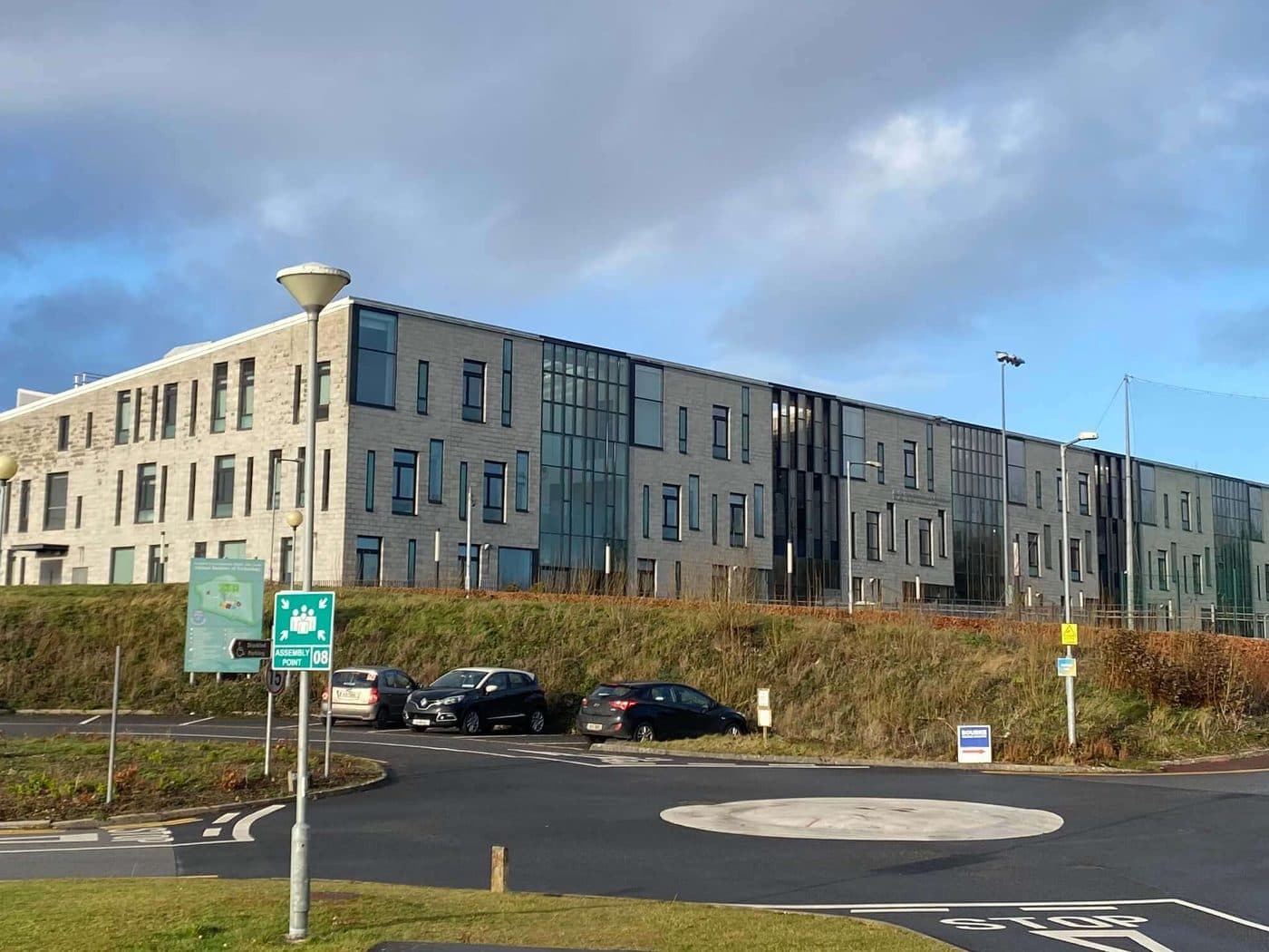 The Engineering Building at TUS Athlone: three storeys of pale stone with tall glass bays