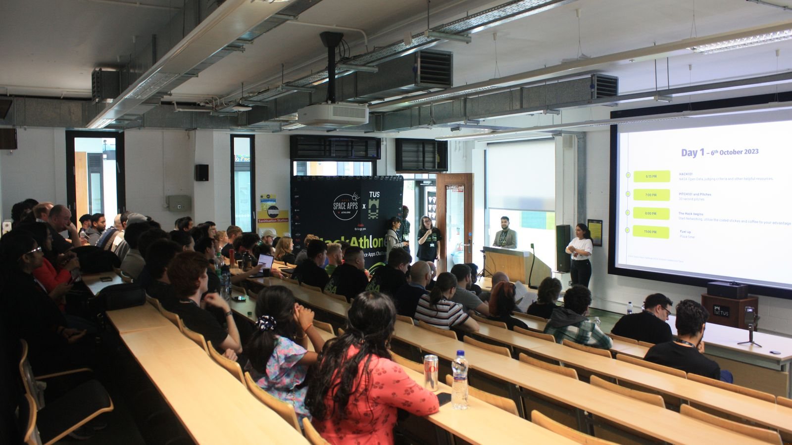 The opening session of HackAthlone 2023 on 6 October, with participants filling a lecture theatre at TUS Athlone
